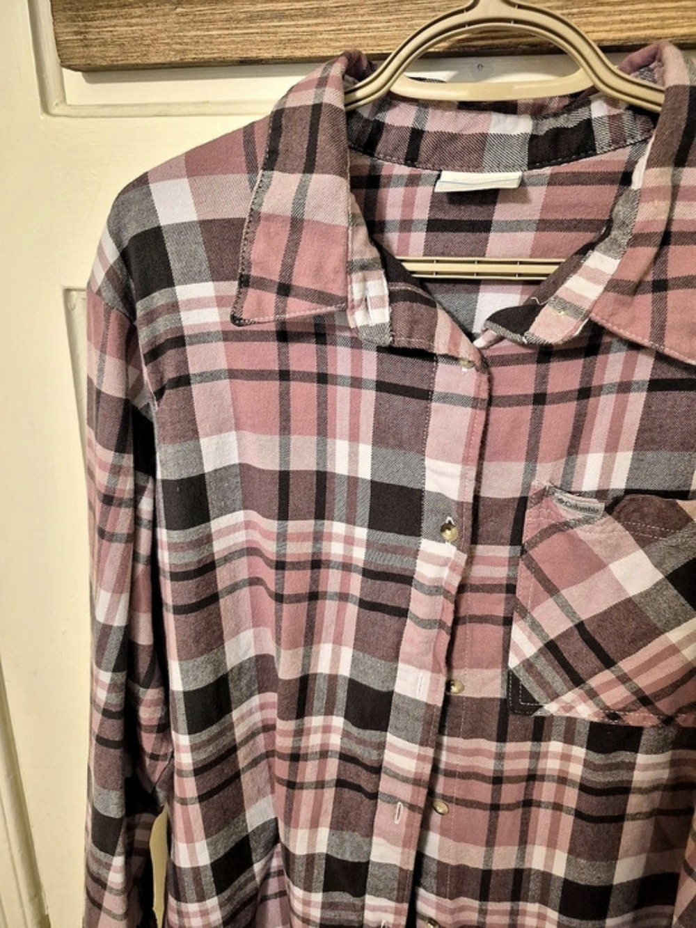 Columbia 3X Pink Plaid Cotton Flannel Shirt Plus Size 28” PTP - Picture 3 of 9